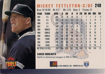 1994 Triple Play #248 Mickey Tettleton Back