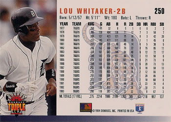 1994 Triple Play #250 Lou Whitaker Back