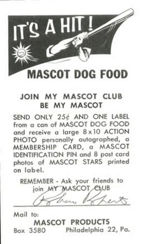 1953 Mascot Dog Food #NNO Robin Roberts Back