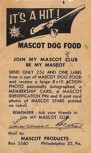 1953 Mascot Dog Food #NNO Don Newcombe Back