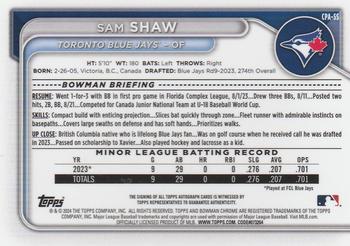 2024 Bowman - Chrome Prospect Autographs Green Shimmer Refractor #CPA-SS Sam Shaw Back