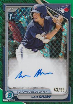 2024 Bowman - Chrome Prospect Autographs Green Shimmer Refractor #CPA-SS Sam Shaw Front