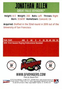 2019 Choice Great Falls Voyagers #2 Jonathan Allen Back