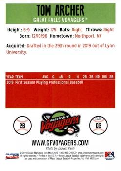 2019 Choice Great Falls Voyagers #3 Tom Archer Back