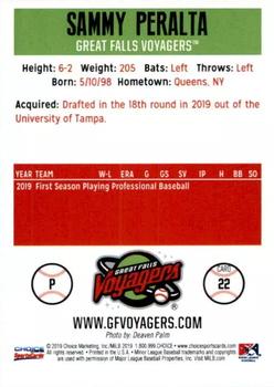 2019 Choice Great Falls Voyagers #22 Sammy Peralta Back