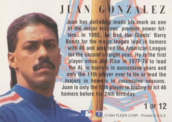 1994 Ultra - Home Run Kings #1 Juan Gonzalez Back