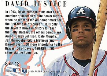 1994 Ultra - Home Run Kings #8 David Justice Back