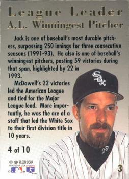 1994 Ultra - League Leaders #4 Jack McDowell Back
