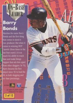 1994 Ultra - On-Base Leaders #2 Barry Bonds Back