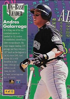 1994 Ultra - On-Base Leaders #4 Andres Galarraga Back