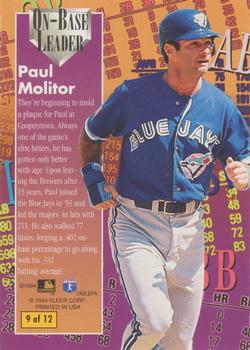 1994 Ultra - On-Base Leaders #9 Paul Molitor Back