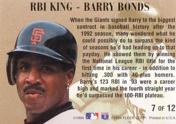 1994 Ultra - RBI Kings #7 Barry Bonds Back