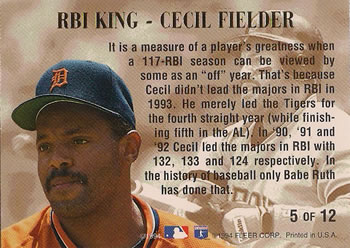 1994 Ultra - RBI Kings #5 Cecil Fielder Back