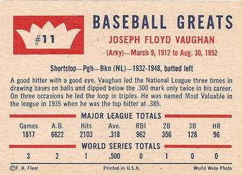 1960 Fleer Baseball Greats #11 Arky Vaughan Back