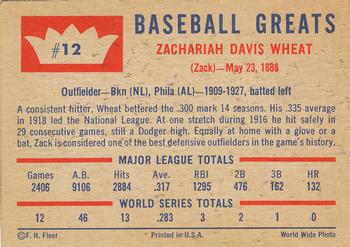 1960 Fleer Baseball Greats #12 Zack Wheat Back