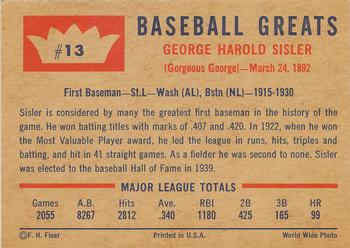 1960 Fleer Baseball Greats #13 George Sisler Back