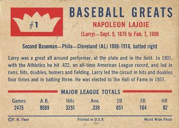 1960 Fleer Baseball Greats #1 Nap Lajoie Back