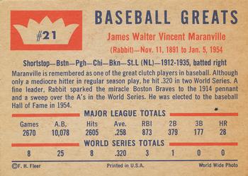 1960 Fleer Baseball Greats #21 Rabbit Maranville Back