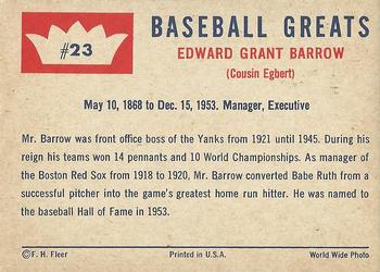 1960 Fleer Baseball Greats #23 Ed Barrow Back