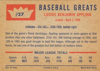 1960 Fleer Baseball Greats #27 Luke Appling Back