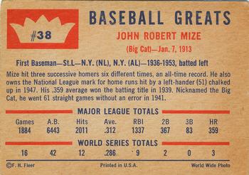 1960 Fleer Baseball Greats #38 Johnny Mize Back