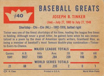 1960 Fleer Baseball Greats #40 Joe Tinker Back