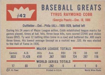 1960 Fleer Baseball Greats #42 Ty Cobb Back