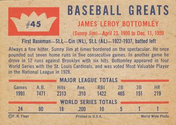 1960 Fleer Baseball Greats #45 Jim Bottomley Back