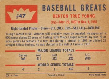 1960 Fleer Baseball Greats #47 Cy Young Back