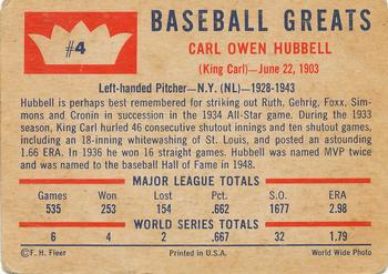 1960 Fleer Baseball Greats #4 Carl Hubbell Back