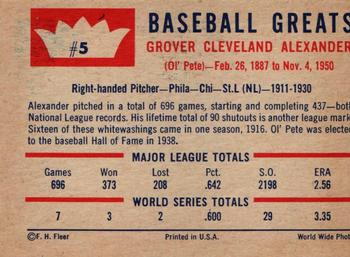 1960 Fleer Baseball Greats #5 Grover Cleveland Alexander Back