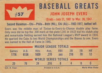 1960 Fleer Baseball Greats #57 Johnny Evers Back