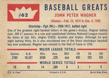1960 Fleer Baseball Greats #62 Honus Wagner Back