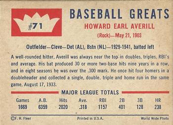 1960 Fleer Baseball Greats #71 Earl Averill Back