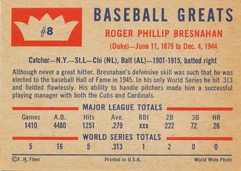 1960 Fleer Baseball Greats #8 Roger Bresnahan Back