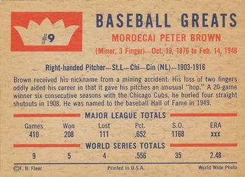 1960 Fleer Baseball Greats #9 Mordecai Brown Back