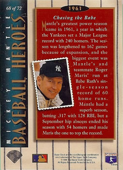 1994 Upper Deck - Baseball Heroes: Mickey Mantle #68 Mickey Mantle  Back