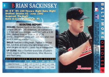 1995 Bowman #8 Brian Sackinsky Back