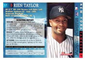 1995 Bowman #17 Brien Taylor Back
