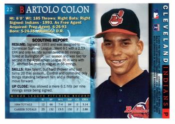 1995 Bowman #22 Bartolo Colon Back