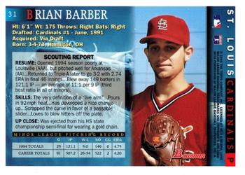1995 Bowman #31 Brian Barber Back