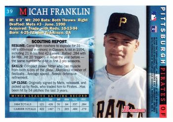 1995 Bowman #39 Micah Franklin Back