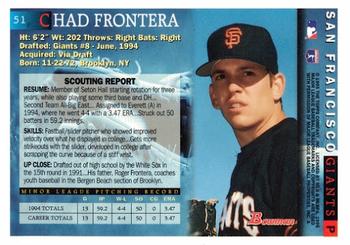 1995 Bowman #51 Chad Frontera Back