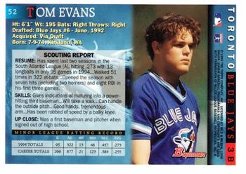 1995 Bowman #52 Tom Evans Back