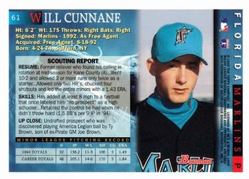 1995 Bowman #61 Will Cunnane Back