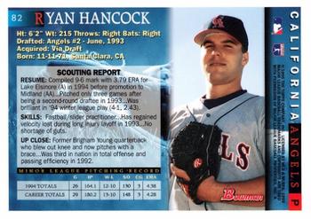 1995 Bowman #82 Ryan Hancock Back