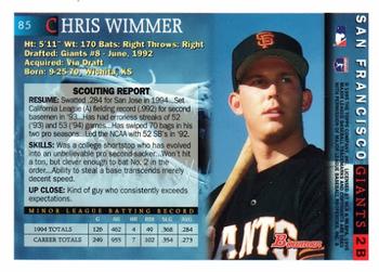 1995 Bowman #85 Chris Wimmer Back