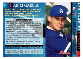 1995 Bowman #92 Karim Garcia Back