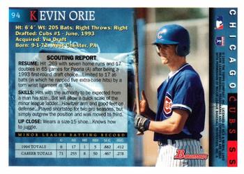 1995 Bowman #94 Kevin Orie Back