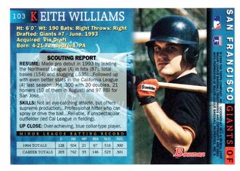 1995 Bowman #103 Keith Williams Back
